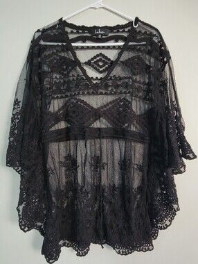 Lulus Sheer Black Crochet Flowy Top Women's OS Vampy Whimsigoth Dark Fairy Boho